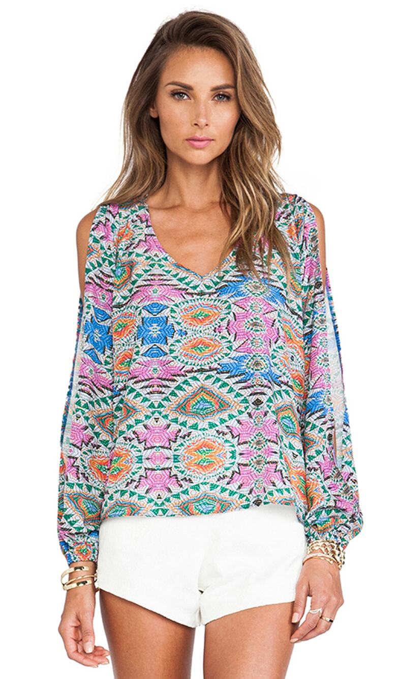 NWT Lovers + Friends Boho Mosaic Print Blouse Slit Sleeves Flowy Women XS